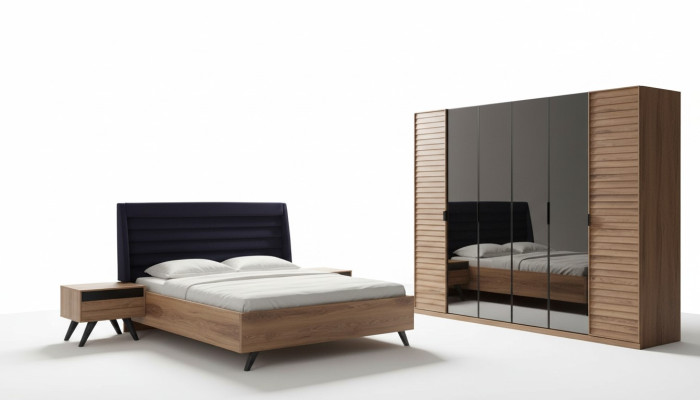 Großes Schlafzimmer-Set Schlafzimmermöbel Kleiderschrank Bett Nachttische
