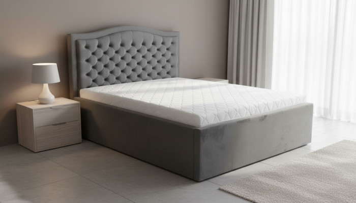 Graues Chesterfield-Bett Klassisches Schlafzimmermöbel-Design Eleganter Stoff