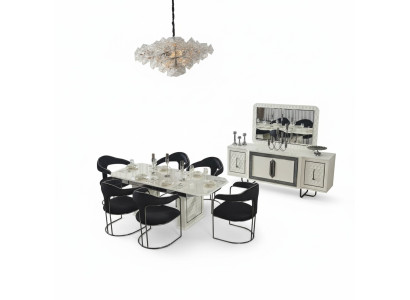 Modernes Esszimmer Set Weißer Esstisch 6 Stühle weiße Sideboard Spiegel neu