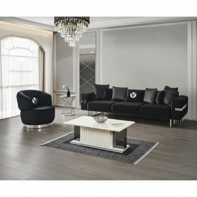 Modernes Wohnzimmer Set Schwarzes Sofa schwarzer Sessel Couchtisch neu