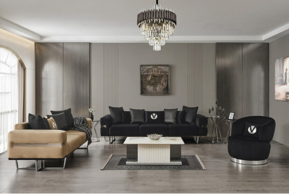 Wohnzimmer Möbel Italienische Einrichtung Sofagarnitur Stoffsofa Couchen 4tlg