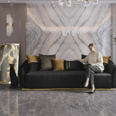 Goldene Stoff 3-Sitzer Textilsofa braun Couch Polstersofas Sofas Möbel