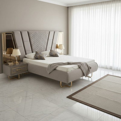 Luxus Bett Hotel Betten mit 2x Nachttisch Gold Glänzende Möbel Schlafzimmer