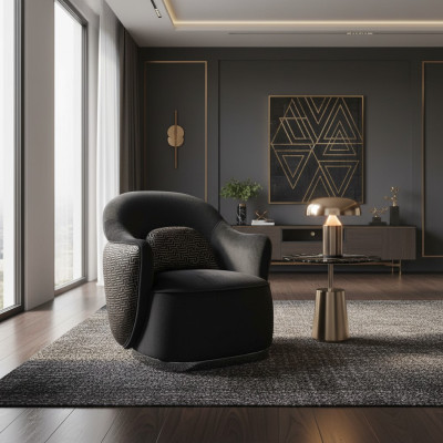 Sessel 1-Sitzer schwarz Luxus Design Wohnzimmer modern elegant Bezugsstoff neu