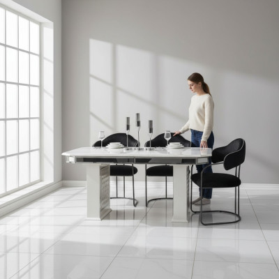 Beige Esstisch Design Tische Luxus Tisch ausziehbare Möbel Esszimmer Möbel