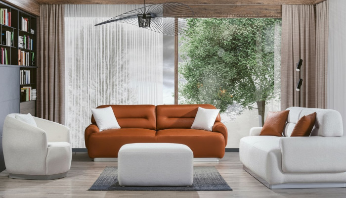 Gemütliche Sofagarnitur Wohnzimmer Couch Sitzpolster Garnitur 3+3+1 Hocker 4tlg