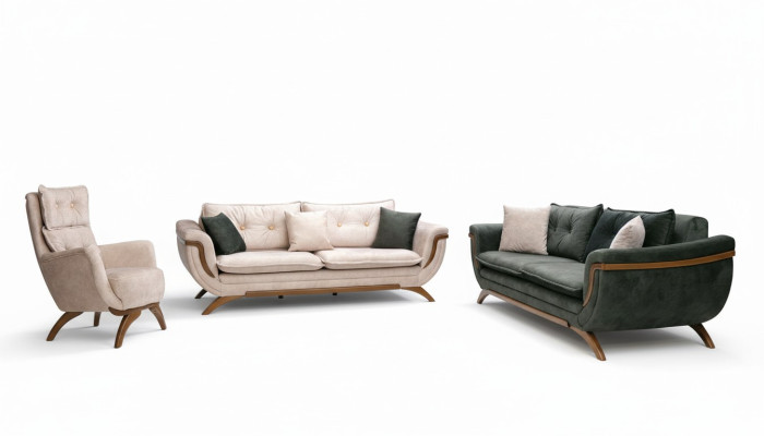 Dreisitzer Wohnzimmer Set 3+3+1 Couchgarnitur Sitzpolster Stoffsofa Couch Sofa
