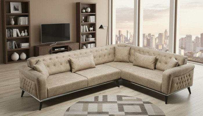 Sofa Couch Beige Wohnzimmer Set Design Modernes Sofa Ecksofa neu