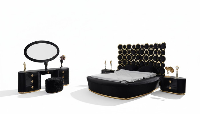 Komplettes Schlafzimmer Set Luxusbett 2x Nachttische Schminktisch Spiegel 5tlg