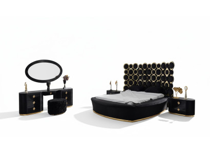 Komplettes Schlafzimmer Set Luxusbett 2x Nachttische Schminktisch Spiegel 5tlg