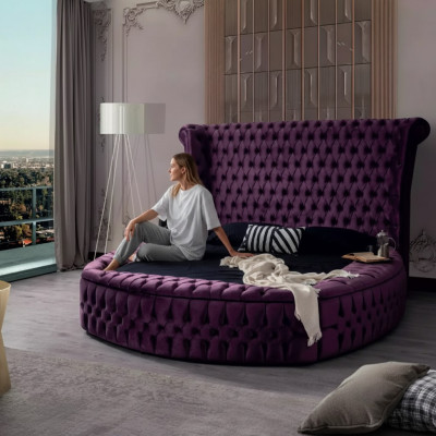 Rundes Chesterfield Bett Lila Betten Möbel Samt Textil Hotel Einrichtung Doppel
