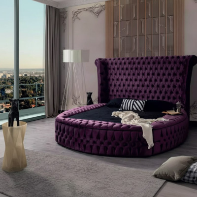Rundes Chesterfield Bett Lila Betten Möbel Samt Textil Hotel Einrichtung Doppel