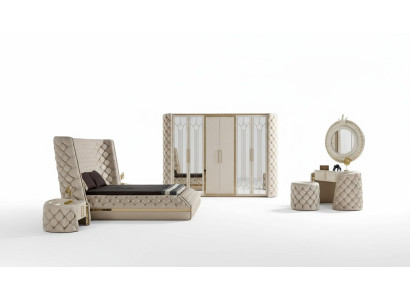 Schlafzimmer Set Chesterfield Möbel Design Bett Kleiderschrank Spiegel 7tlg.