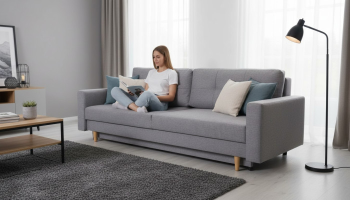 Sofa 3 Sitzer Grau Sofas Stil Luxus Wohnzimmer Modern Design Polster Stoff Neu
