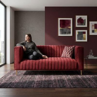 Sofa 2 Sitzer Rosa Wohnzimmer Modern Design Luxus Holz Möbel Polster Stoff Neu