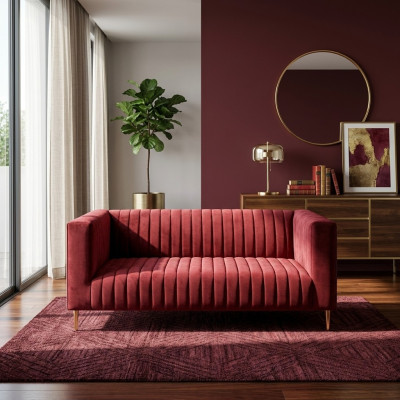 Sofa 2 Sitzer Rosa Wohnzimmer Modern Design Luxus Holz Möbel Polster Stoff Neu