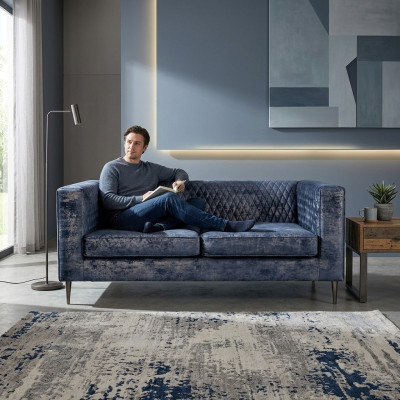 Sofa 2 Sitzer Blau Elegantes Modern Luxus Design Holz Möbel Polster Stoff Neu