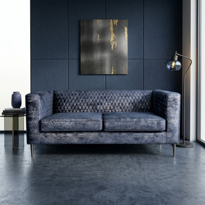 Sofa 2 Sitzer Blau Elegantes Modern Luxus Design Holz Möbel Polster Stoff Neu