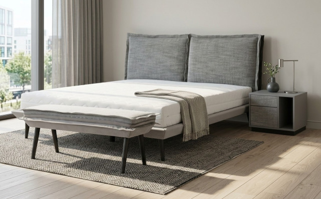 Schlafzimmer Set Grau Bett Elegantes 2x Nachttische Luxus Hocker Modern 4tlg.