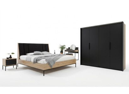 Schlafzimmer Set Beige Bett 2x Nachttische Schrank Schminktisch Luxus Neu 5tlg.