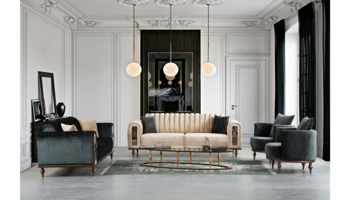 Sofagarnitur Samt Stoff Couch Set Sofa Polster Möbel 4tlg. Garnituren