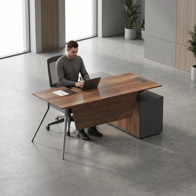 Großer Brauner Eckschreibtisch Holzmöbel Einrichtung Arbeitszimmermöbel
