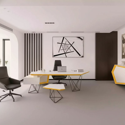 Arbeitszimmer buro Eckschreibtisch Couchtisch Sideboard Modern Weiß