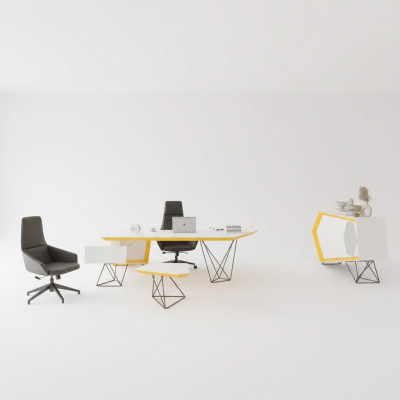 Arbeitszimmer buro Eckschreibtisch Couchtisch Sideboard Modern Weiß