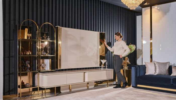 Wohnzimmer Luxus tv Schrank rtv Möbel Schränke Holz Lowboard neu beige