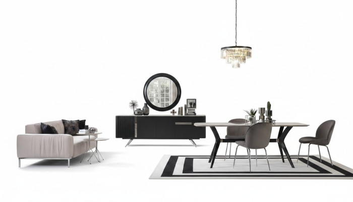 7tlg Luxus Loft Design Esszimmer Set Möbel Tisch Kommode 4x Stühle