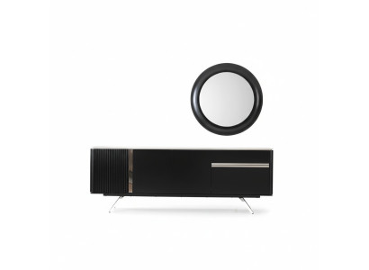 Wohnzimmer Anrichte Spiegel Sideboard Holz mit Metall Stil schwarze