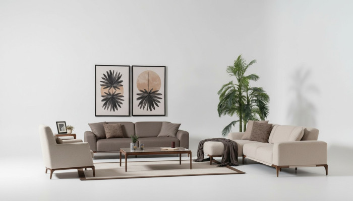 Wohnzimmer Ecksofa L-Form Sofa 3 Sessel Couchtisch 2x Beistelltische Set