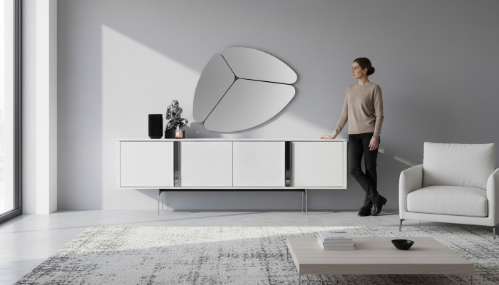 Modern Wohnzimmer Spiegel Anrichte Schrank Edle Design Luxus neu Grau 2tlg