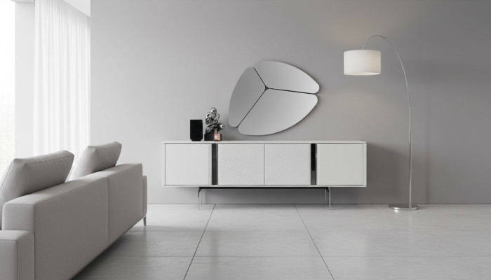 Modern Wohnzimmer Spiegel Anrichte Schrank Edle Design Luxus neu Grau 2tlg