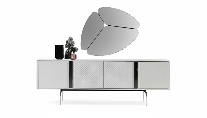 Modern Wohnzimmer Spiegel Anrichte Schrank Edle Design Luxus neu Grau 2tlg