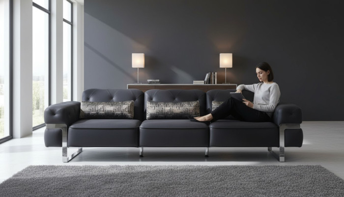 Sofa 3 Sitzer Dreisitzer Textil Luxus Möbel Design Couch schwarz
