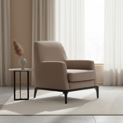 Wohnzimmer Sessel Design Couch Luxus Polster Modern Braun Holz Textil