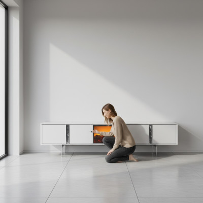 Sideboard mit Kamin tv fernseher ständer möbel luxus lowboard 240cm