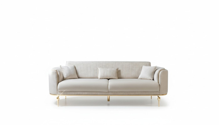 Sofa 3Sitzer Designer Sofa Couch Polster Sofas Textil Weiß Modern Dreisitzer