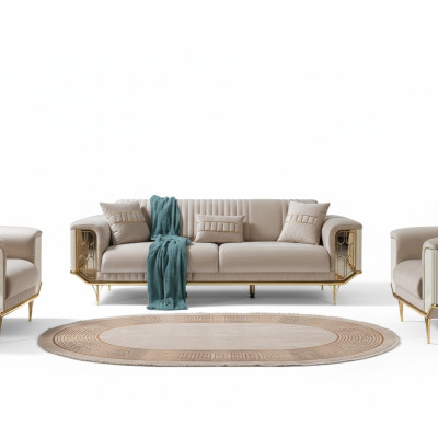 Wohnzimmer Sofas 3 Sitzer Polster Luxus Texti Couch Design Beige Couchen