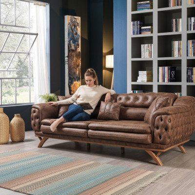 Sofa 3 Sitzer Chesterfield Stoff Couch Polster Sofas Kunstleder Couchen