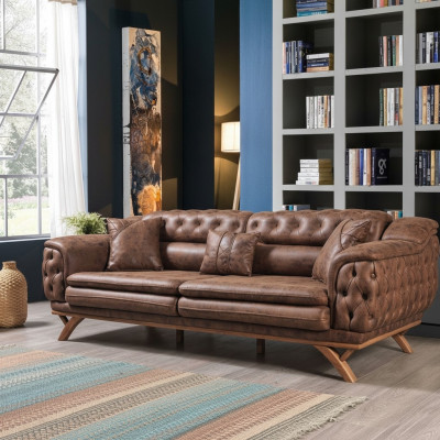 Sofa 3 Sitzer Chesterfield Stoff Couch Polster Sofas Kunstleder Couchen