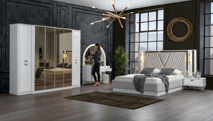 Schlafzimmer Set Bett 2x Nachttische Kleiderschrank 5tlg.Modern neu