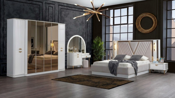 Schlafzimmer Set Bett 2x Nachttische Kleiderschrank 5tlg.Modern neu