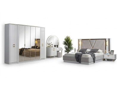 Schlafzimmer Set Bett 2x Nachttische Kleiderschrank 5tlg.Modern neu