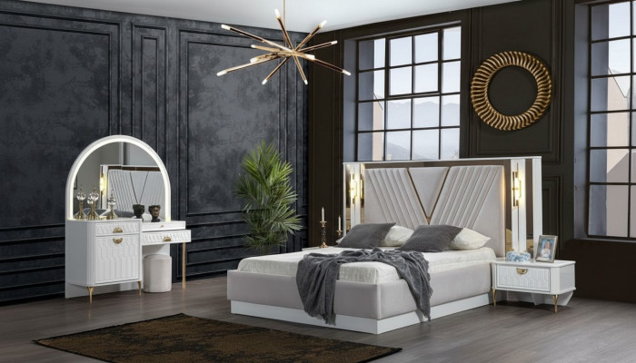 Schlafzimmer Set Bett 2x Nachttisch 4tlg Design Modern Luxus Komplettes