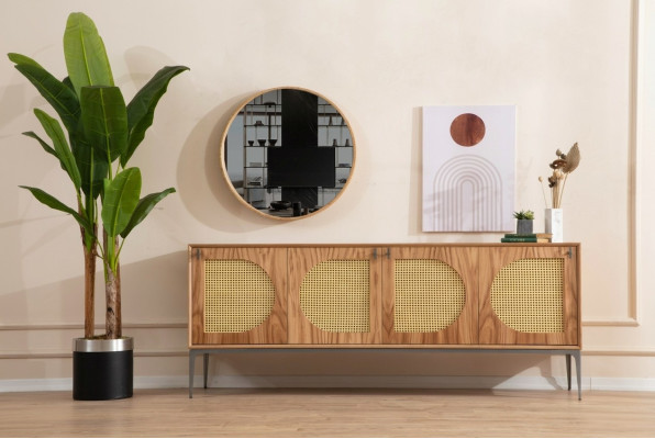 Sideboard mit Spiegel Anrichte Sideboards Holz Schrank Möbel Braun Neu