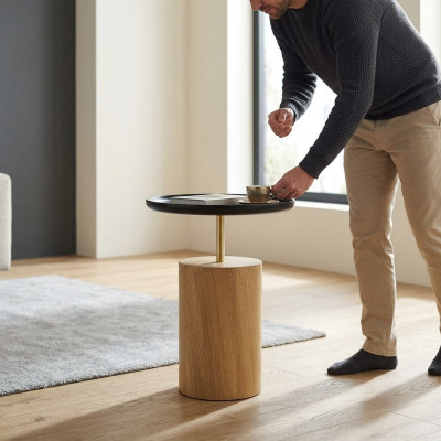 Beistelltisch Tisch Holz Beistell Designer Möbel Schwarz Rund Tisch