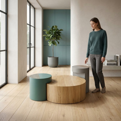 Beistelltisch Couchtische Kaffeetisch Rund Tische Braun Luxus Tisch 3tlg