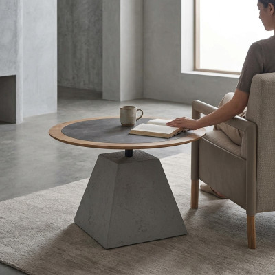 Couchtisch Holz Rund Beistell Design Silber Tisch Möbel Wohnzimmer 